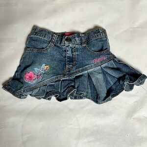 Barbie Denim Floral Butterfly Skirt Girls Sz 5 Y2K
